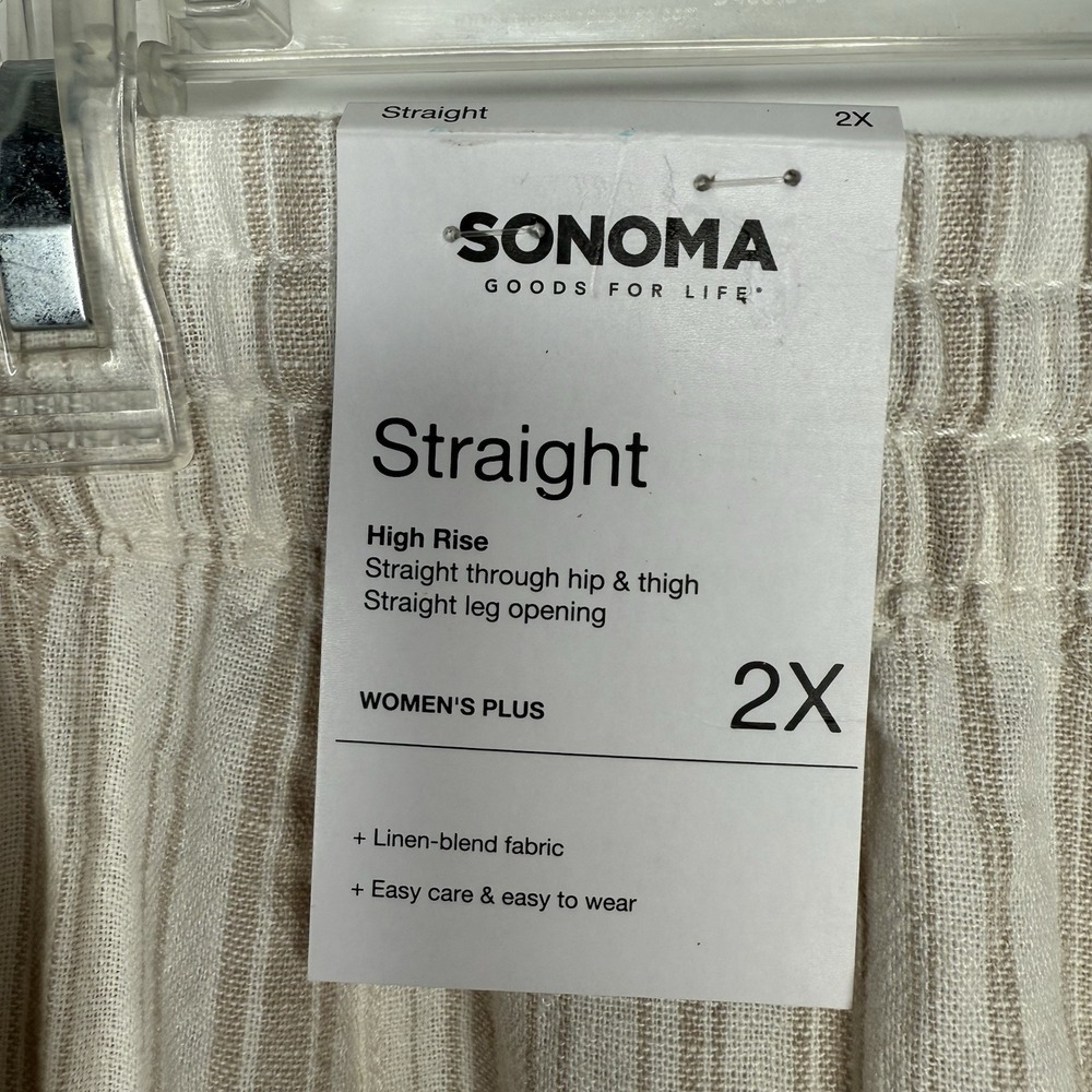 NEW Sonoma Striped 2X Linen Blend High Rise Straight Leg Pants White Beige NWT - Picture 6 of 7